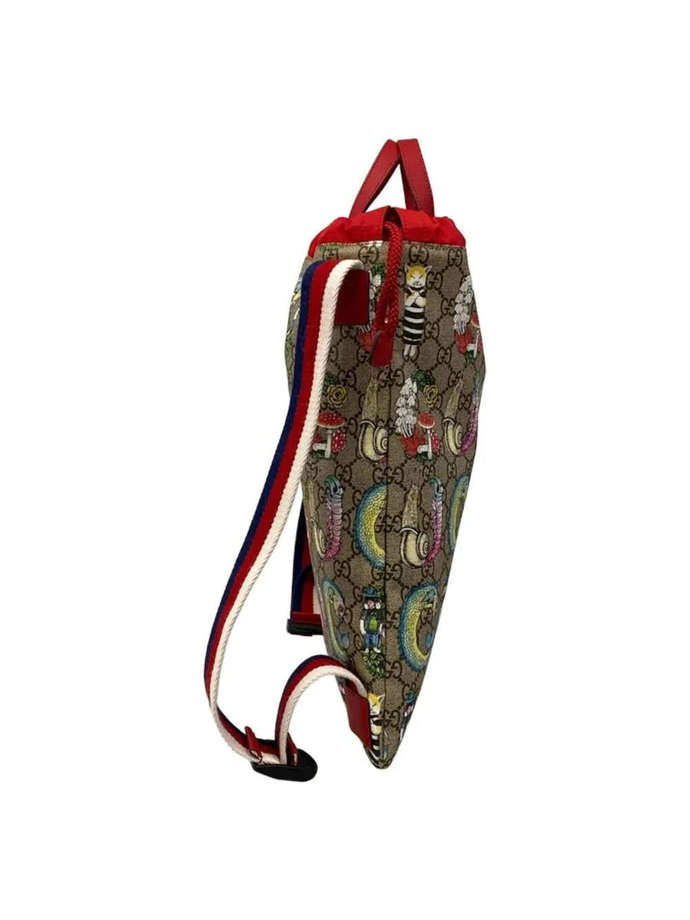 Gucci Backpack Yuko Higuchi Brown Red Multi 2-Way Drawstring Leather